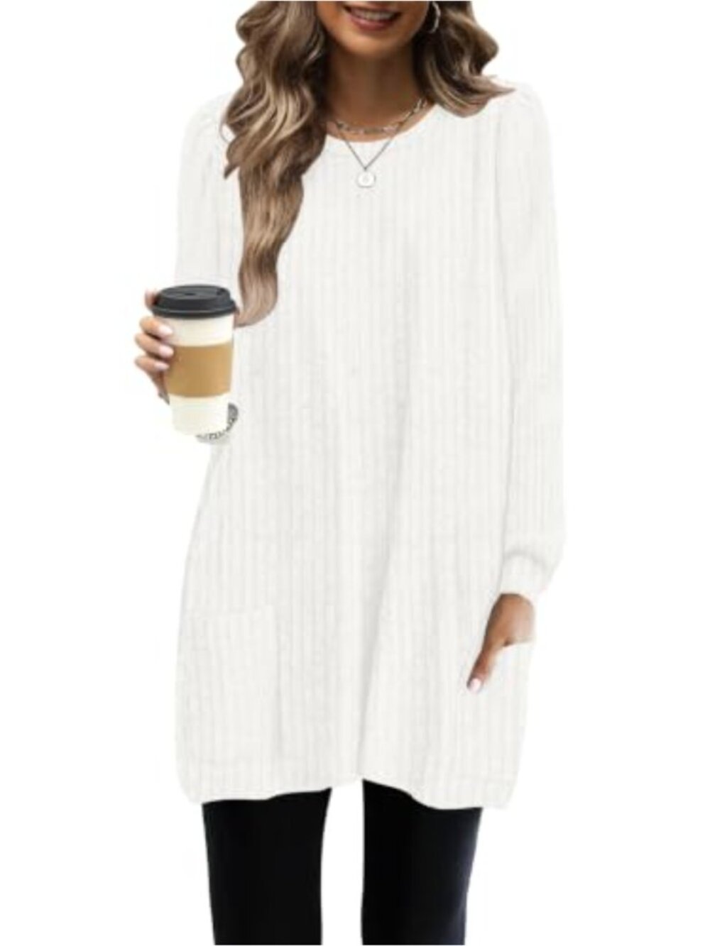 Long Sleeve Tunic Sweater Dress with Pockets